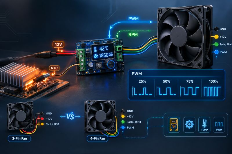فن 3 سیم و 4 سیم چیست؟ تفاوت PWM، سیم‌کشی و انتخاب کنترلر دور فن