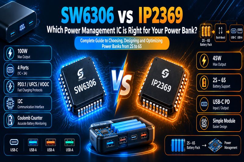 SW6306 در برابر IP2369: کدام آی‌سی مدیریت توان برای پاوربانک حرفه‌ای شما مناسب‌تر است؟ (راهنمای کامل مقایسه و طراحی)