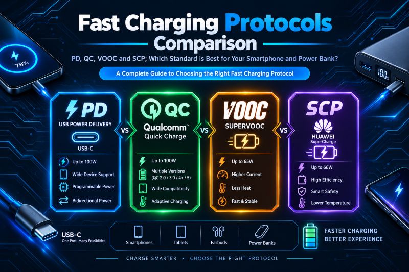 مقایسه پروتکل‌های شارژ سریع PD، QC، VOOC و SCP