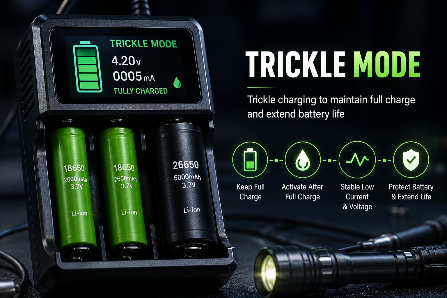 حالت تریکل (Trickle Charging) در شارژر باتری: چرا و چگونه از عمر باتری شما محافظت می‌کند؟