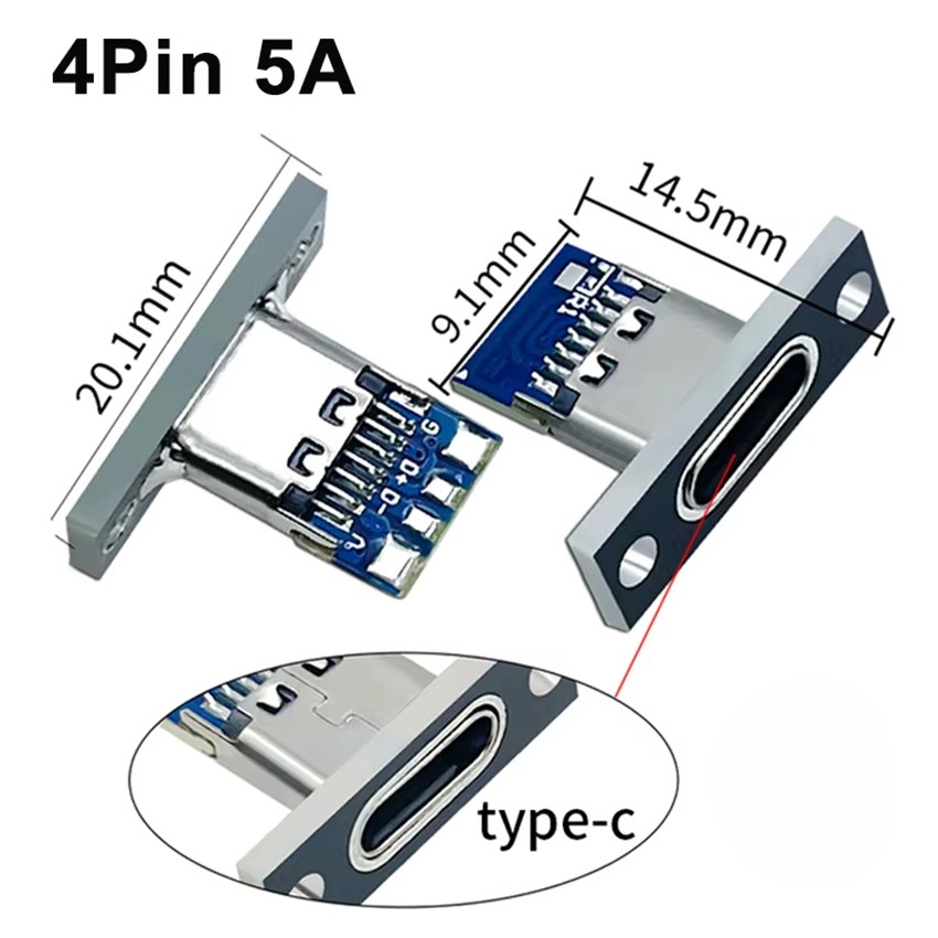 سوکت مادگی  USB Type-C 3.1 رو پنلی فلزی 4 پین