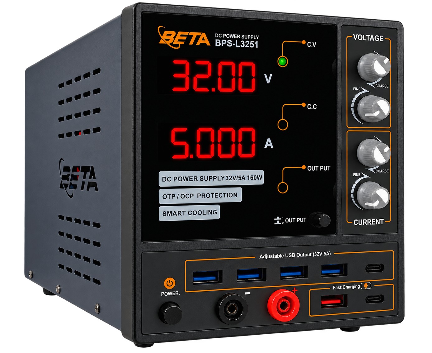 منبع تغذیه آزمایشگاهی خطی 32 ولت 5 آمپر 160 وات بتا BPS‑L3251 | شارژ سریع USB + گارانتی 18 ماهه