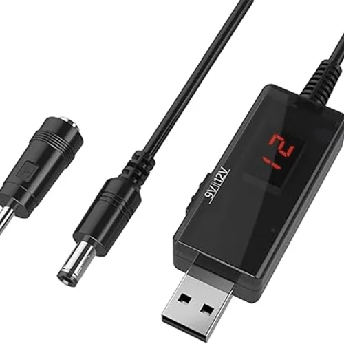 کابل USB افزاینده ولتاژ DC با خروجی 9 و 12 ولت و نمایشگر دیجیتال