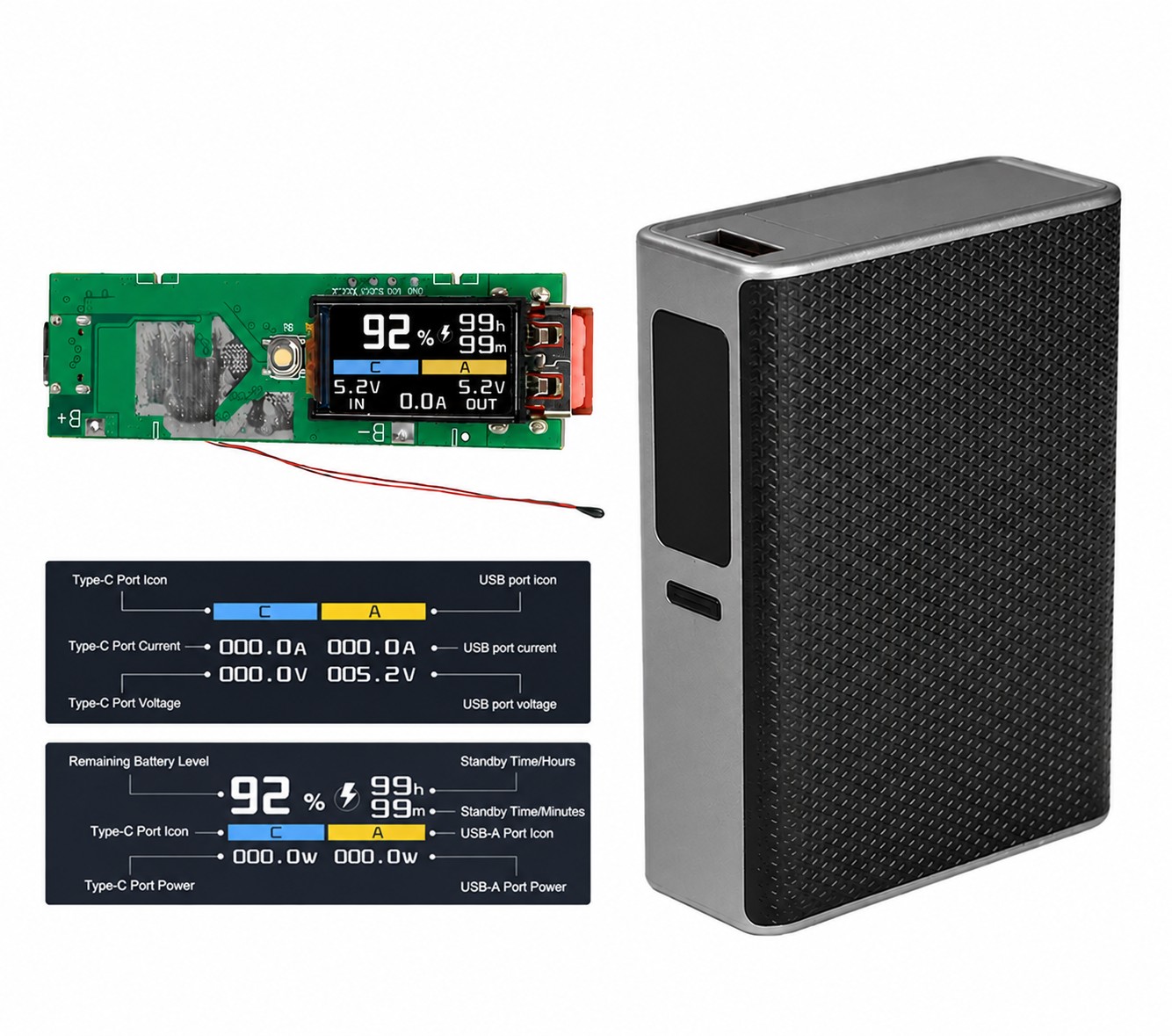 کیس و ماژول پاوربانک شارژ سریع ۲۲٫۵وات، نمایشگر رنگی TFT و  قابلیت Self-Learning و VOOC