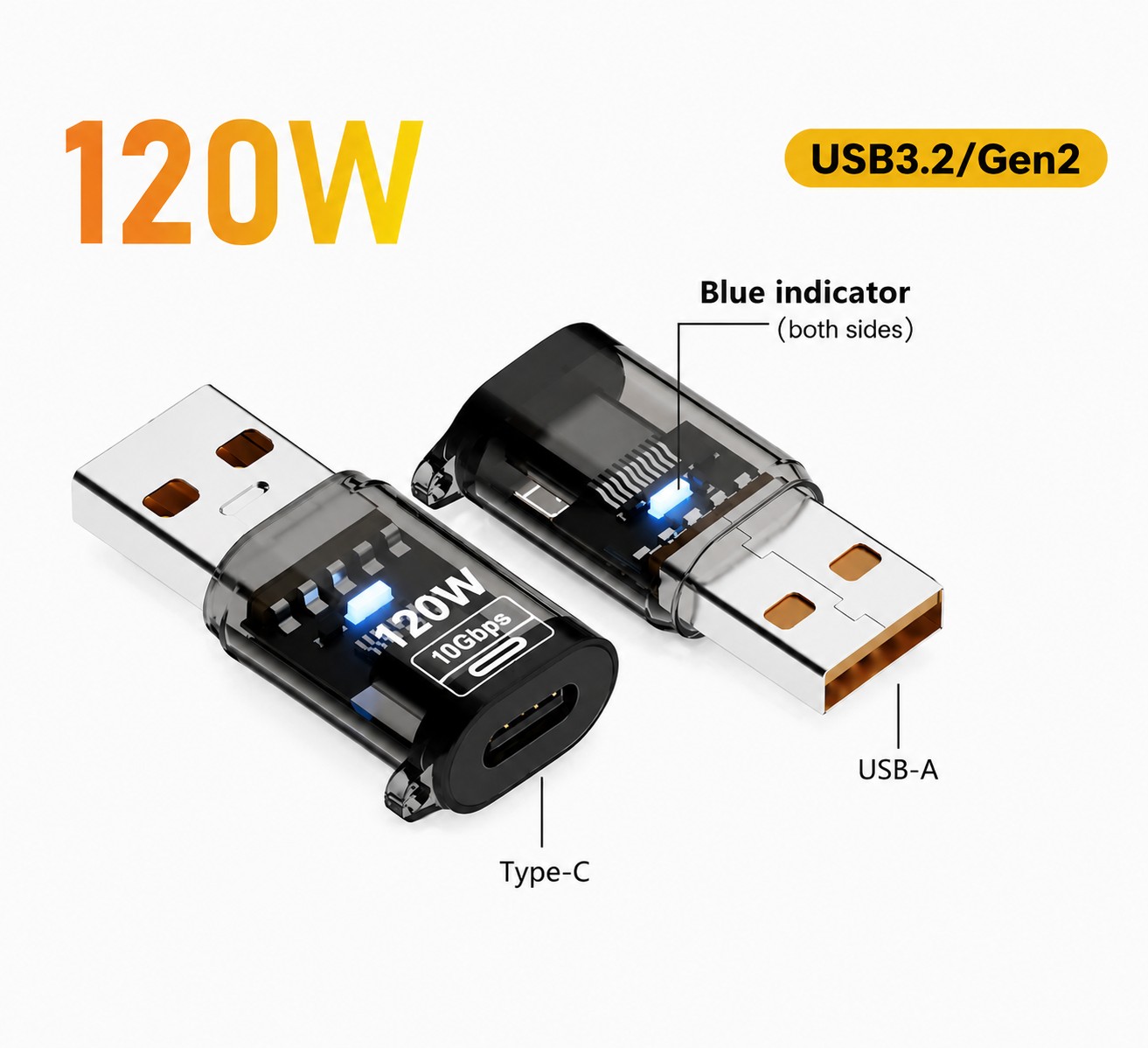 مبدل USB-A به Type Cبا قابلیت OTG، شارژ سریع با توان۱۲۰ وات و پشتیبانی از USB 3.2