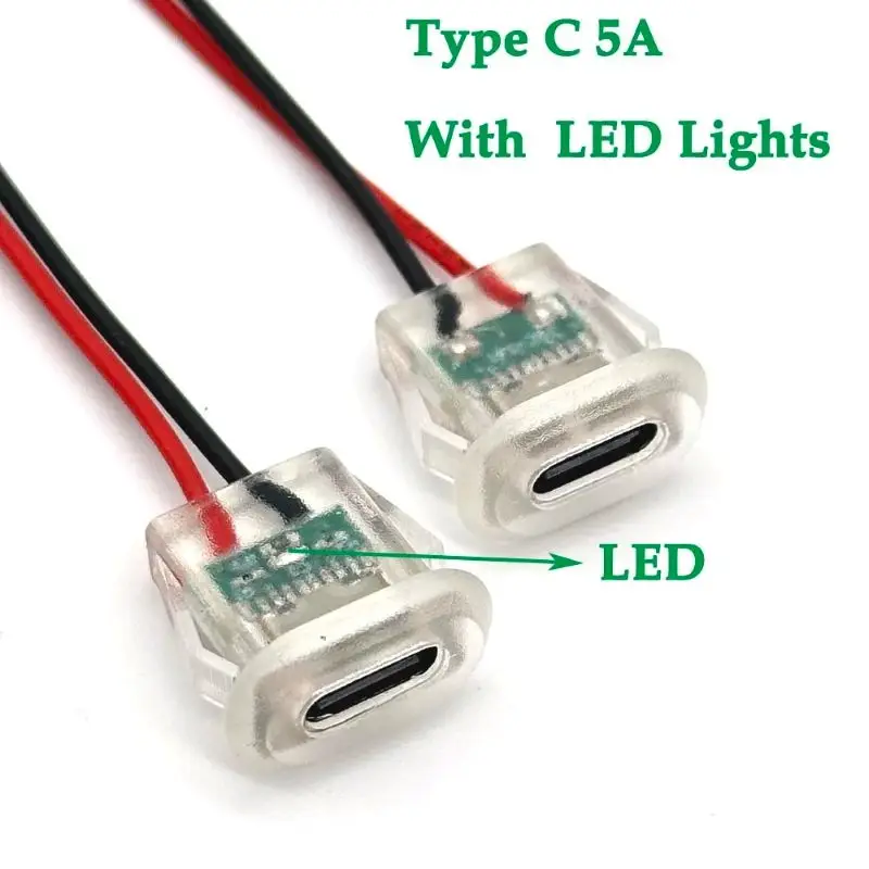 کانکتور یواس بی مادگی Type-C چراغ دار رو پنلی شفاف با جریان 5 آمپر2 پین