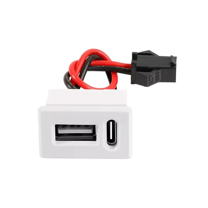 پنل دو پورت USB-A و USB-C سیم دار سفید