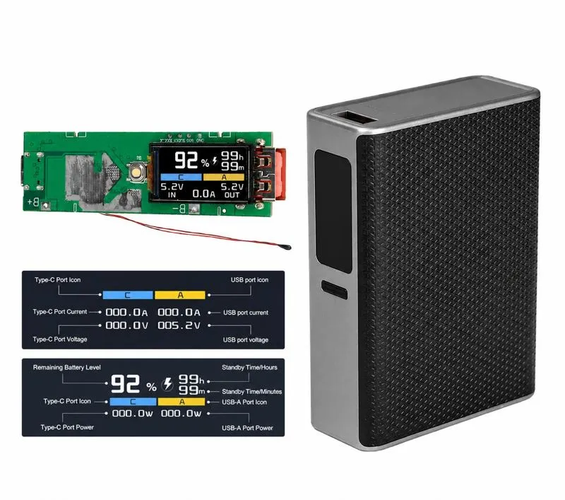 کیس و ماژول پاوربانک شارژ سریع ۲۲٫۵وات، نمایشگر رنگی TFT و  قابلیت Self-Learning و VOOC