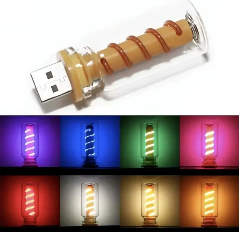 لامپ رترو فیلامنتی USB مدل مارپیچی با کلید لمسی شیشه‌ای | نوردهی قابل تنظیم و طراحی شیک
