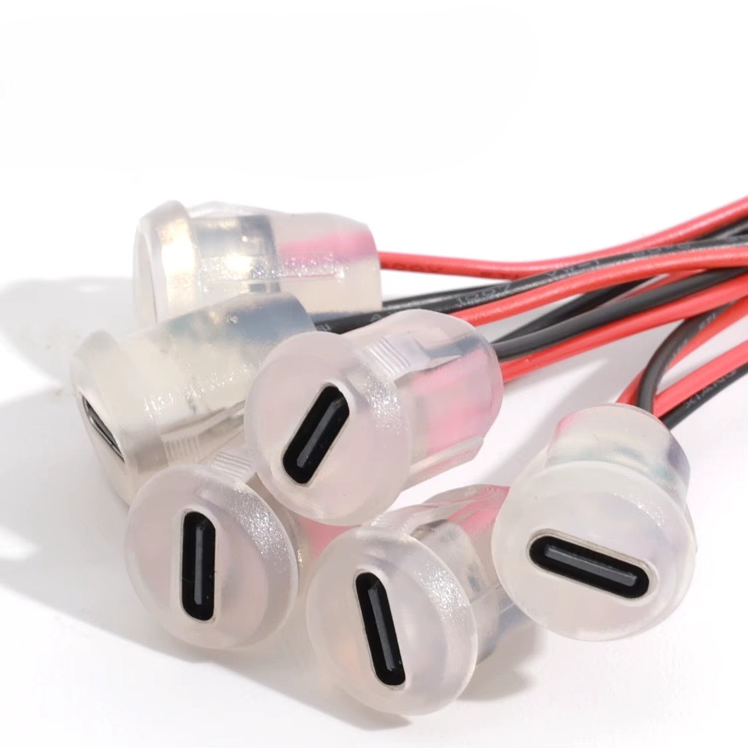 سوکت وکانکتورمادگی USB Type-C چراغ دار 3 آمپر، رو پنلی گرد شفاف